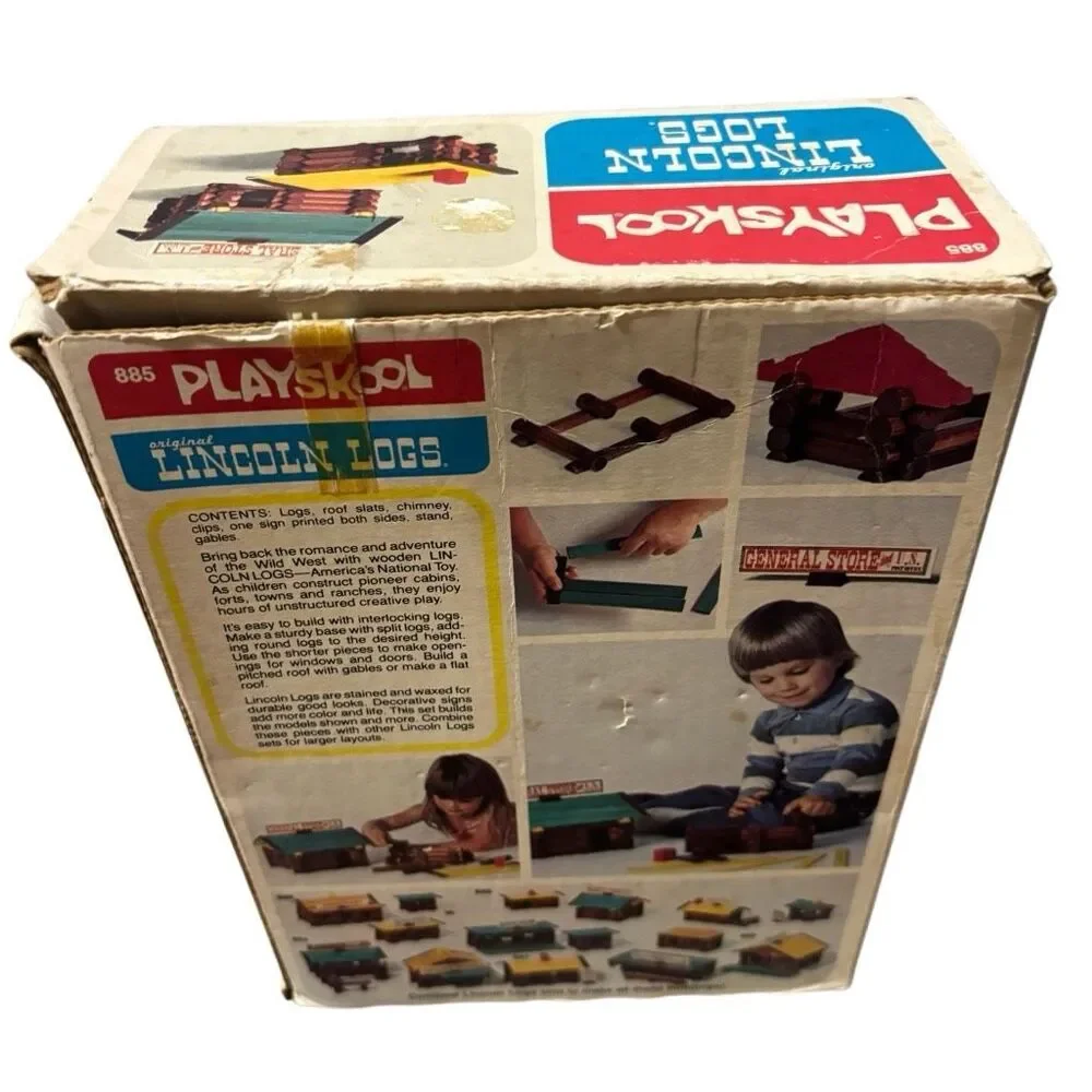 Vintage Mixed Lincoln Logs Lot with 1978 Playskool #885 General Store Box